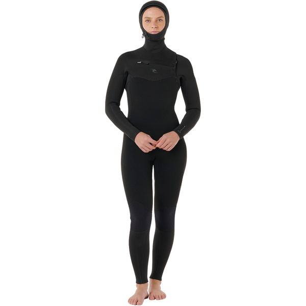 2026 Rip Curl Womens Dawn Patrol 5/4mm Hooded Chest Zip Wetsuit 15YWFS - Black